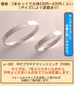 クリックで金額問い合わせフォームの窓が開きます。平打ちプラチナマリッジリング（Pt900）